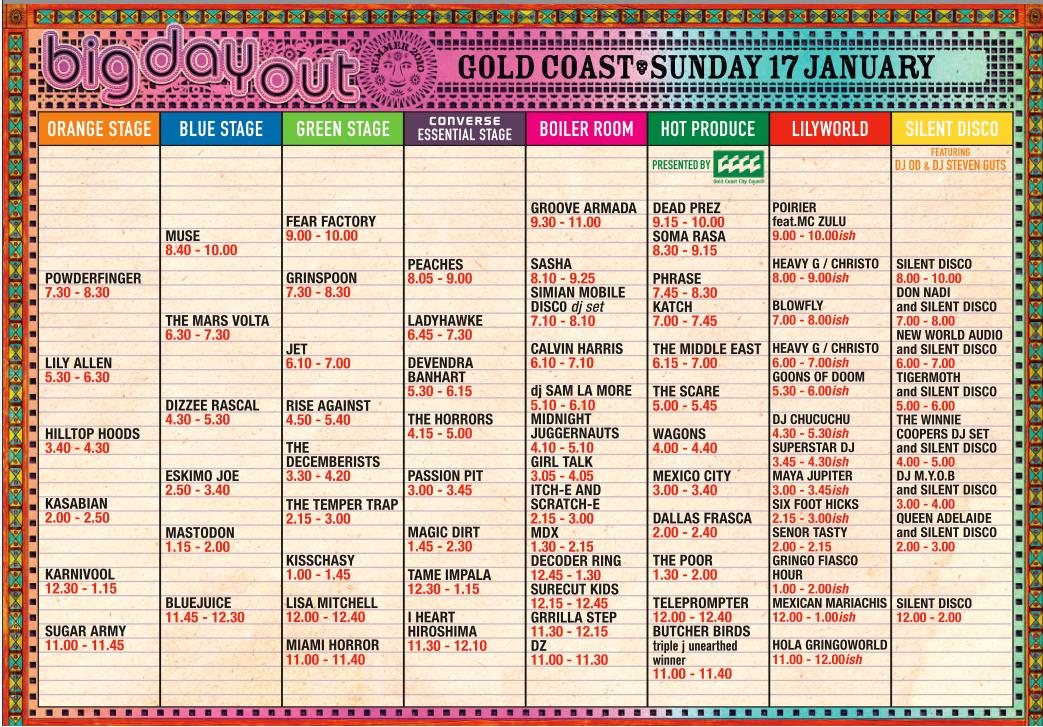 Big Day Out map and set